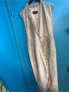 Danier Genuine Leather Cream Fringe Long Vest